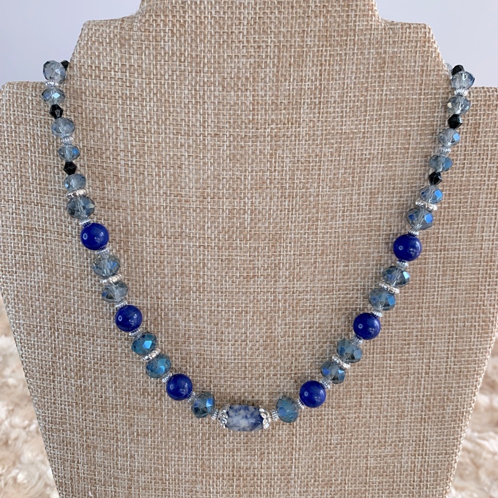 The Skyline Collection Sodalite With Crystal Glass Bead Necklace NWT